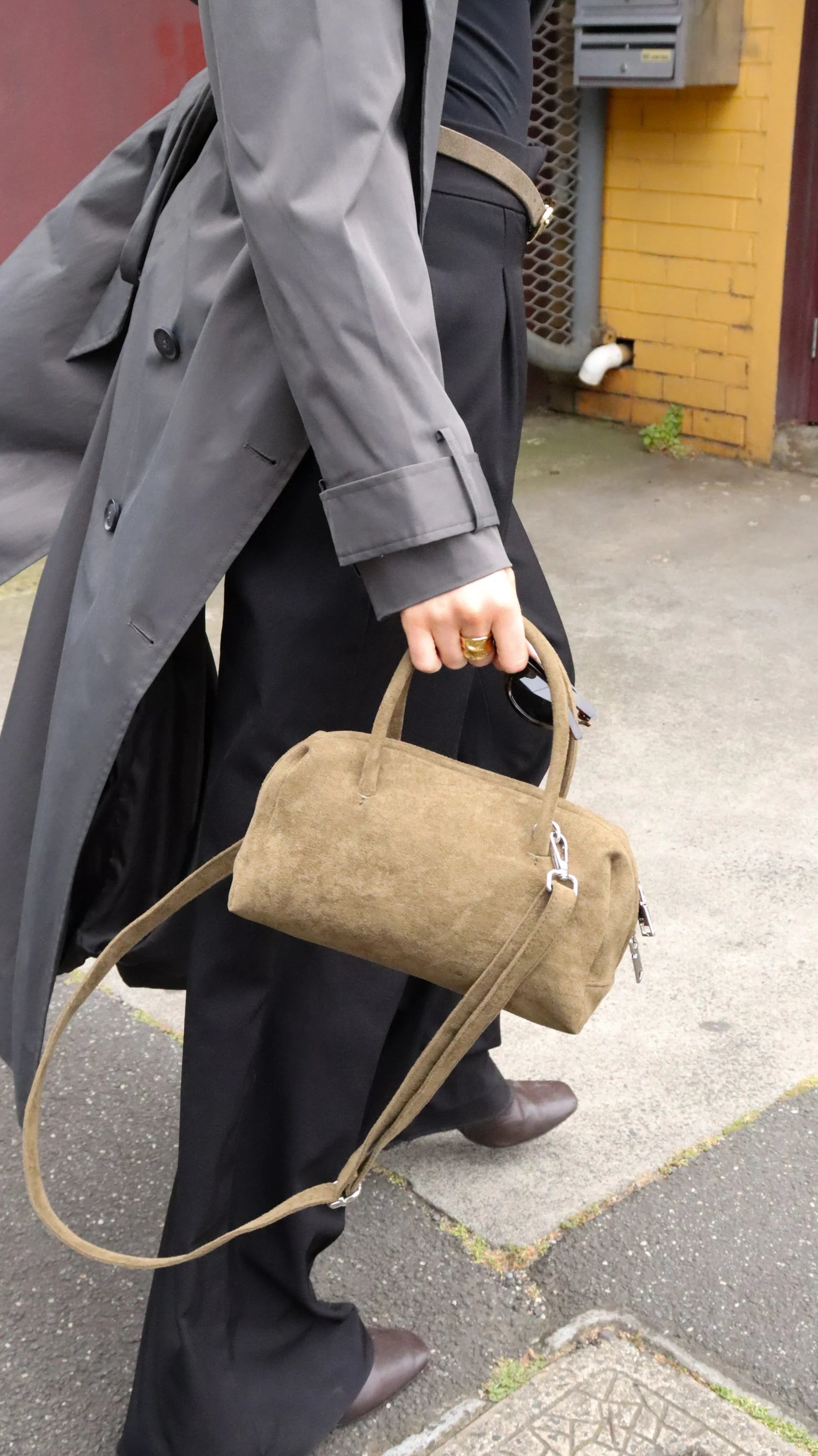Arden Vegan Suede Crossbody Bag - Olive