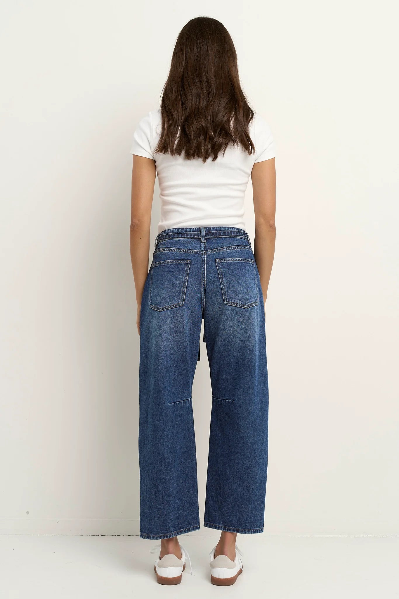 Campus Tie Waist Barrel Jeans - Dark Blue