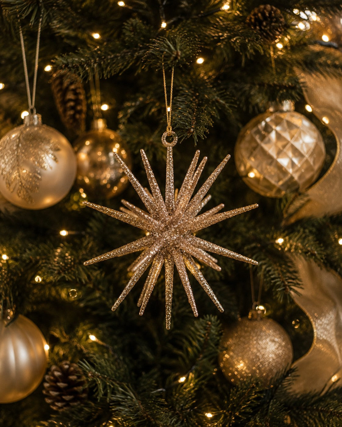 Glitter Orbit Hanging Ornament – Champagne