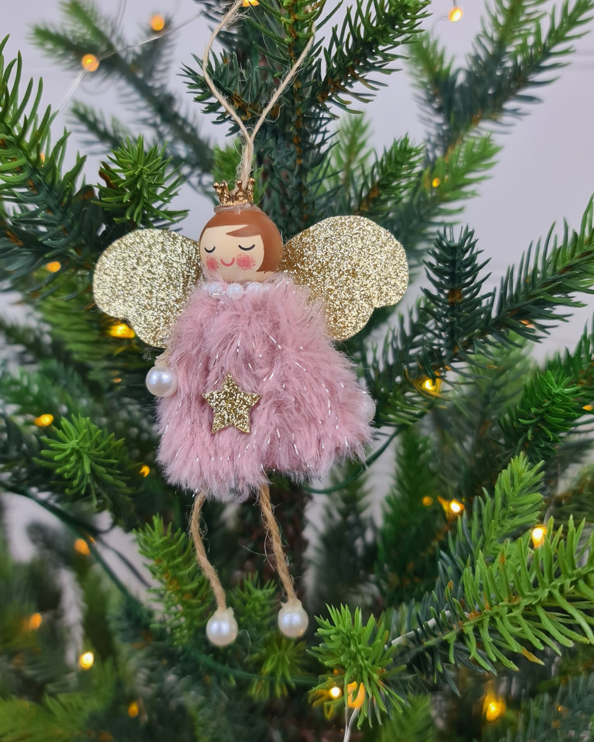 Fluffy Pink Glitter Angel Ornament