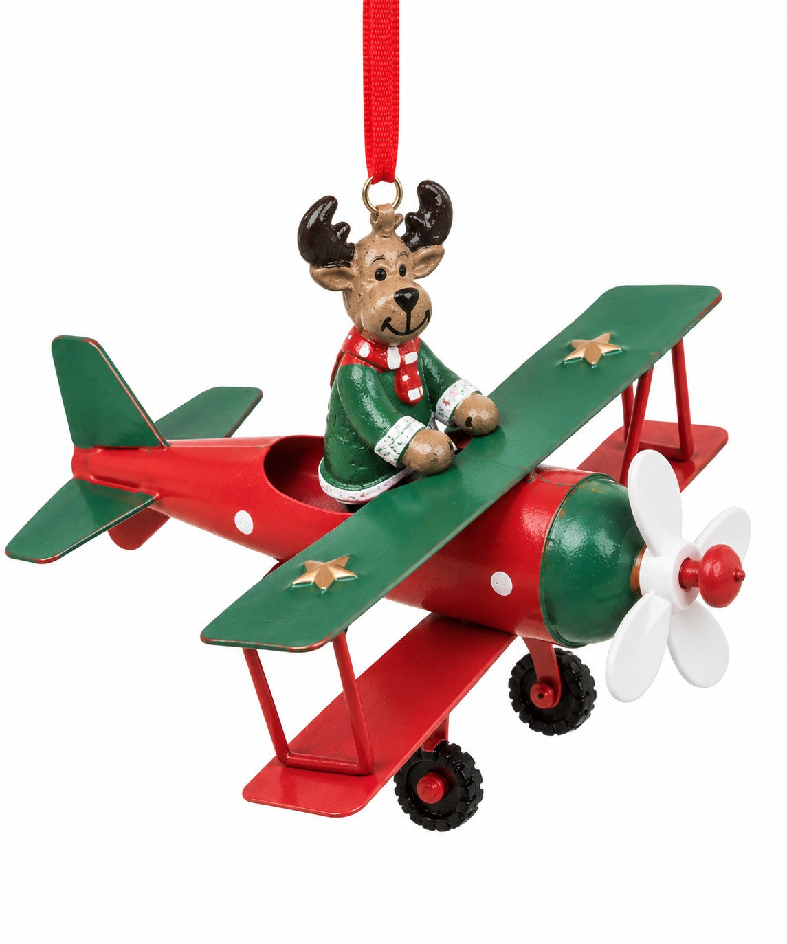 Flying Metal Plane Reindeer Ornament