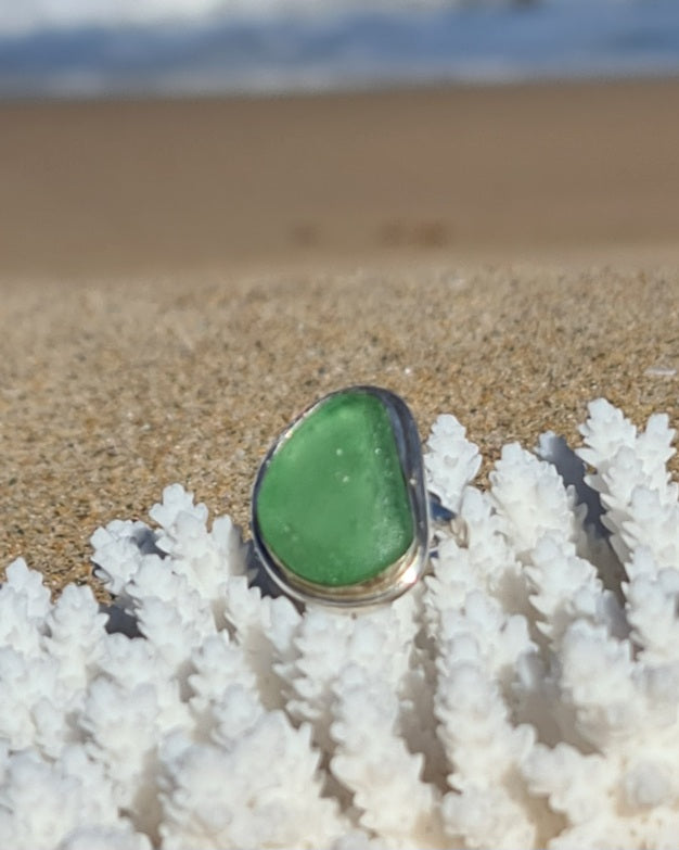 Forest Green Sea Glass Ring