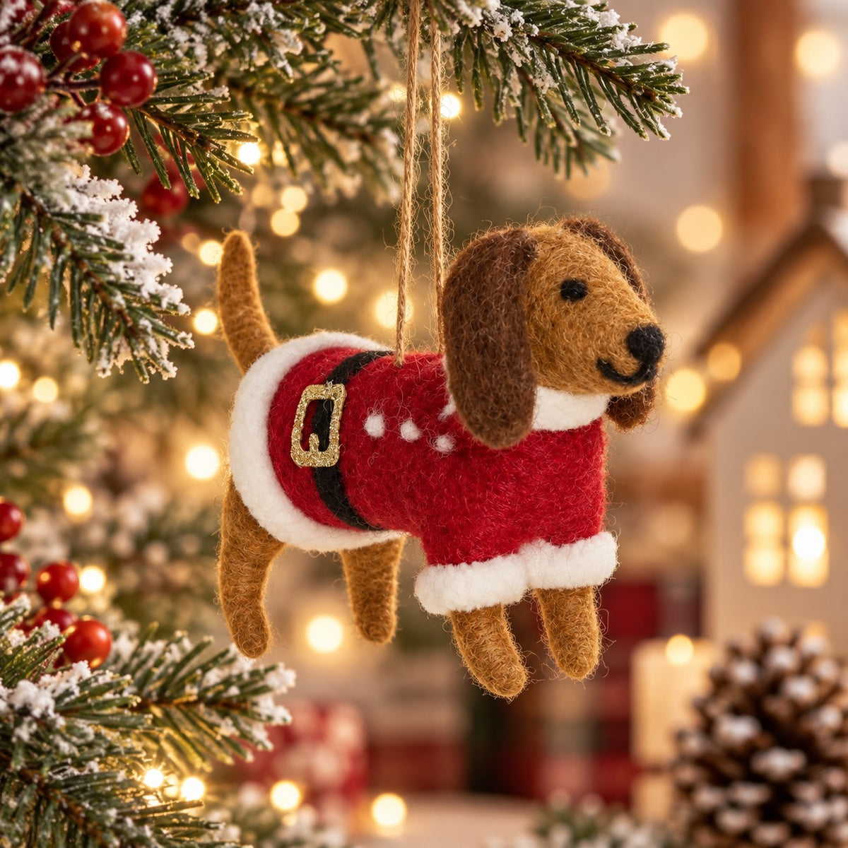 Frankie Santa – Sausage Dog Christmas Ornament