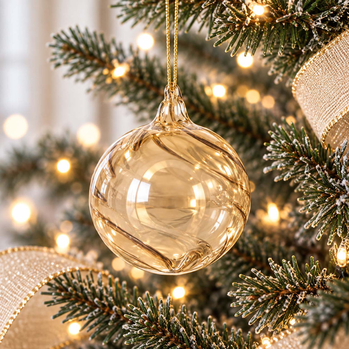 Champagne Swirl Glass Bauble 8cm