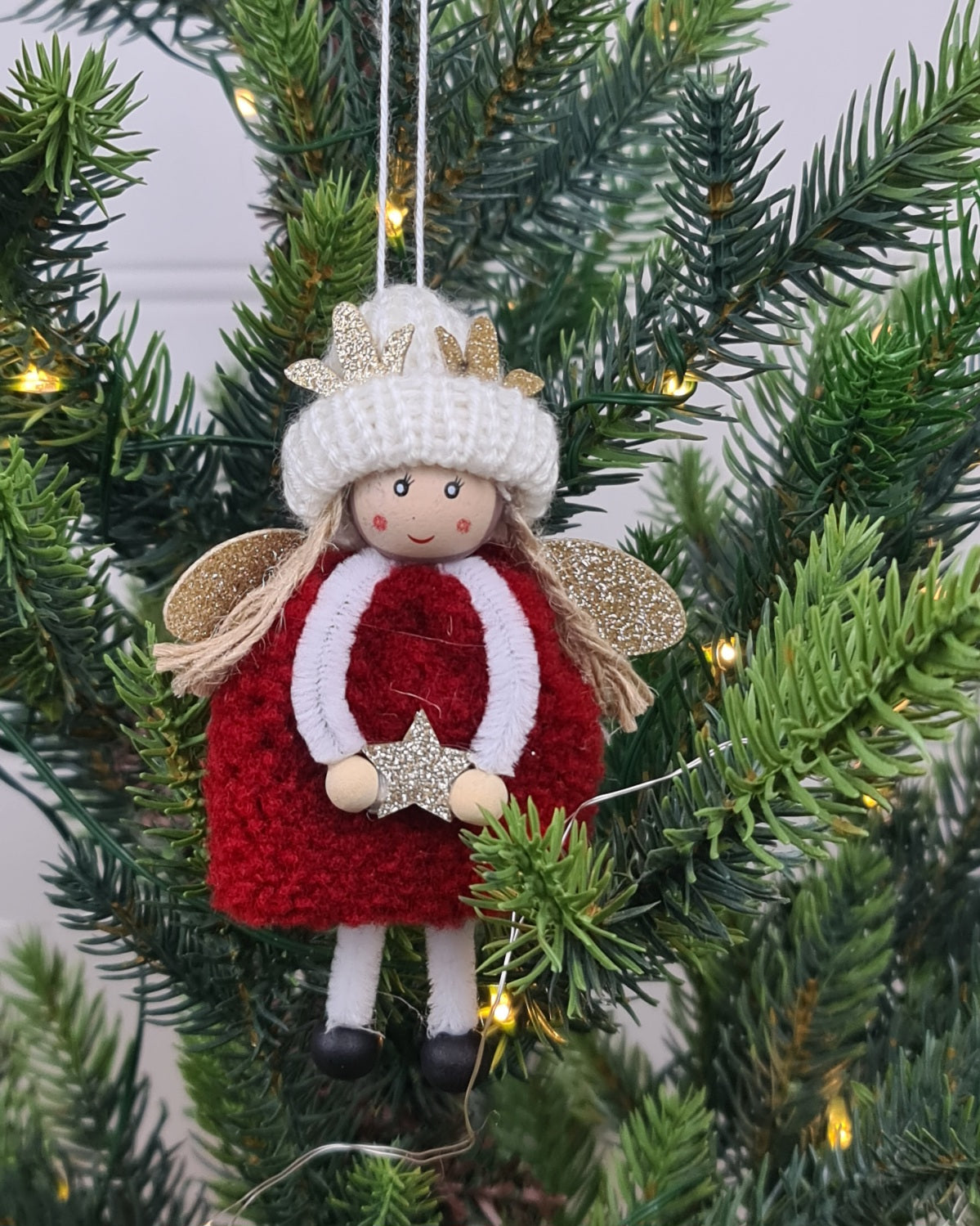 Lilly Angel With Gold Wings - Red Hanging Ornament