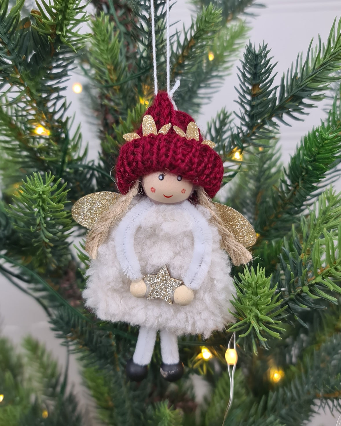 Lisa Angel with Gold Wings – White Hanging Ornament