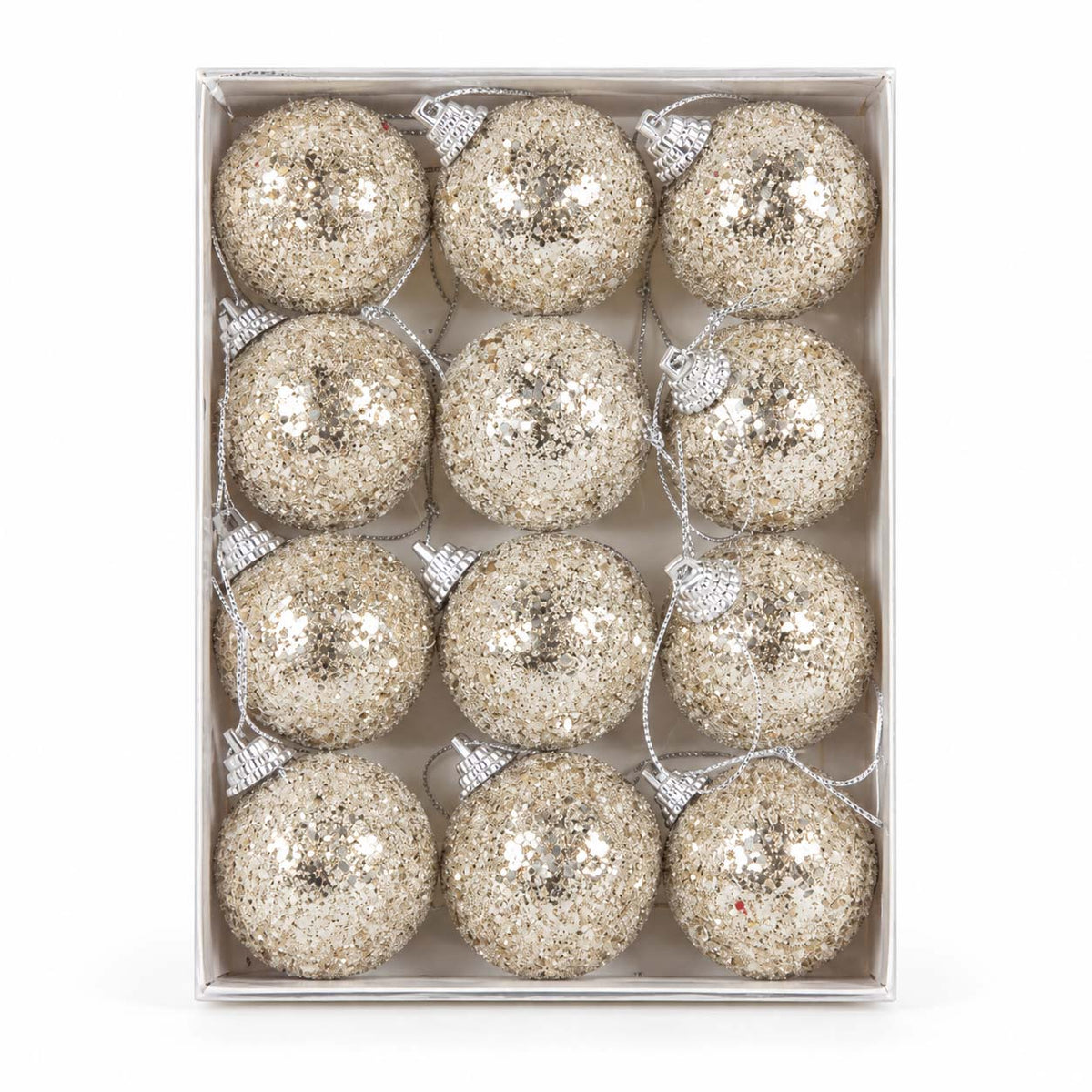 Mini Champagne Sparkle Baubles – Set of 12