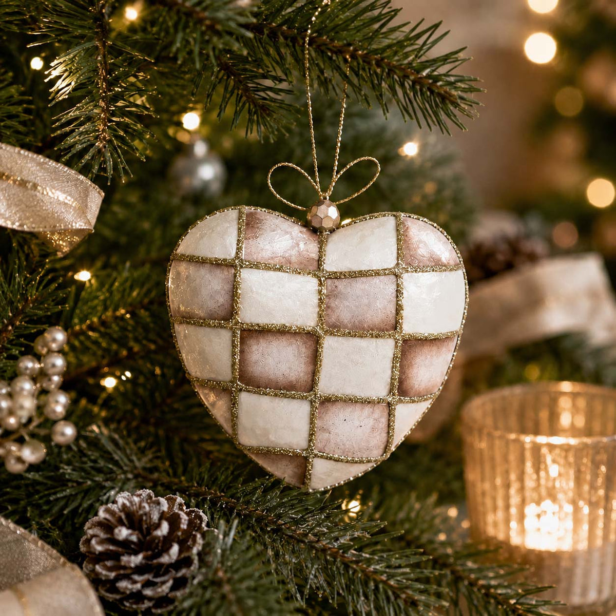 Champagne Mosaic Heart Christmas Ornament
