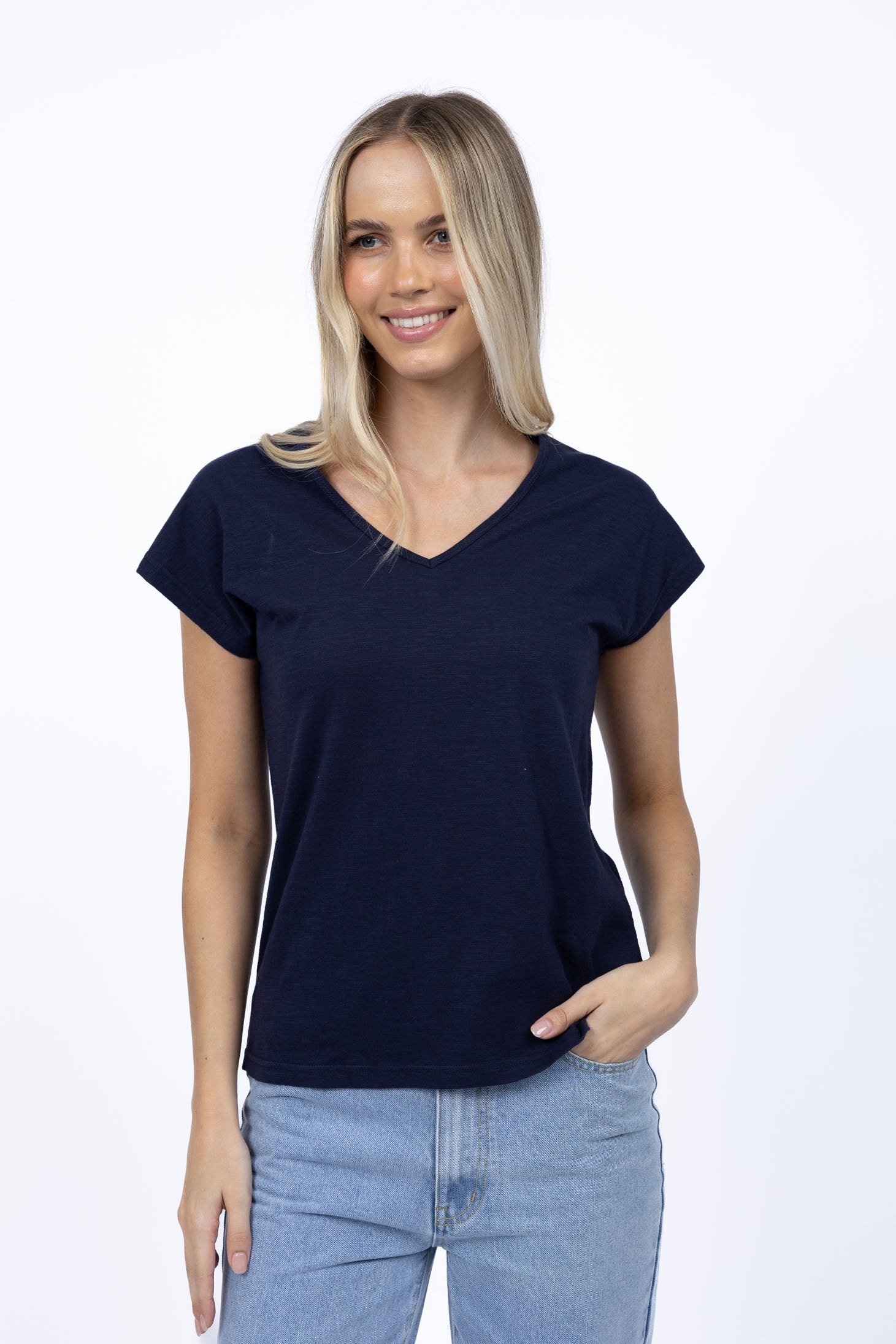 Must Have V Neck Tee – Navy 100% Cotton