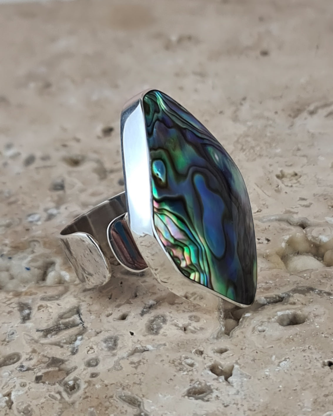 Mystic Ocean Paua Shell Ring – Sterling Silver Adjustable