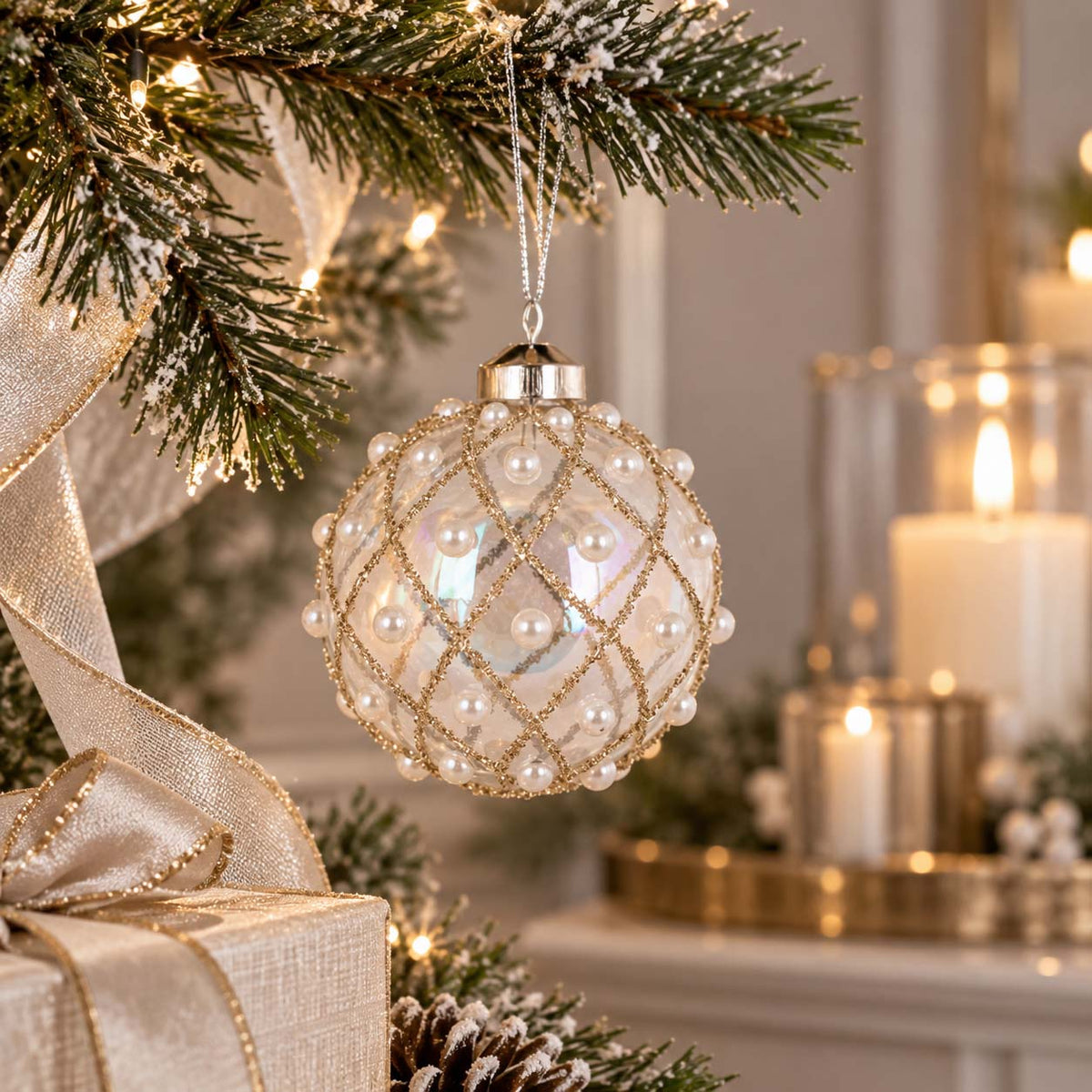 Quilted Pearl Glass Bauble