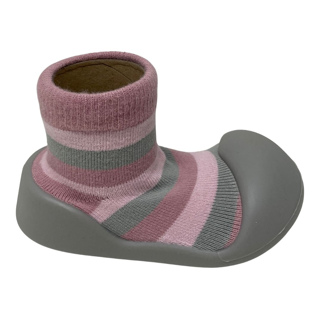 First Walkers – Pink Stripe (Rubber-Soled Socks)