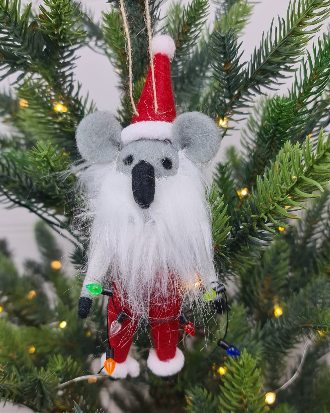 Santa Koala with Lights Hanging Decoration – Felt