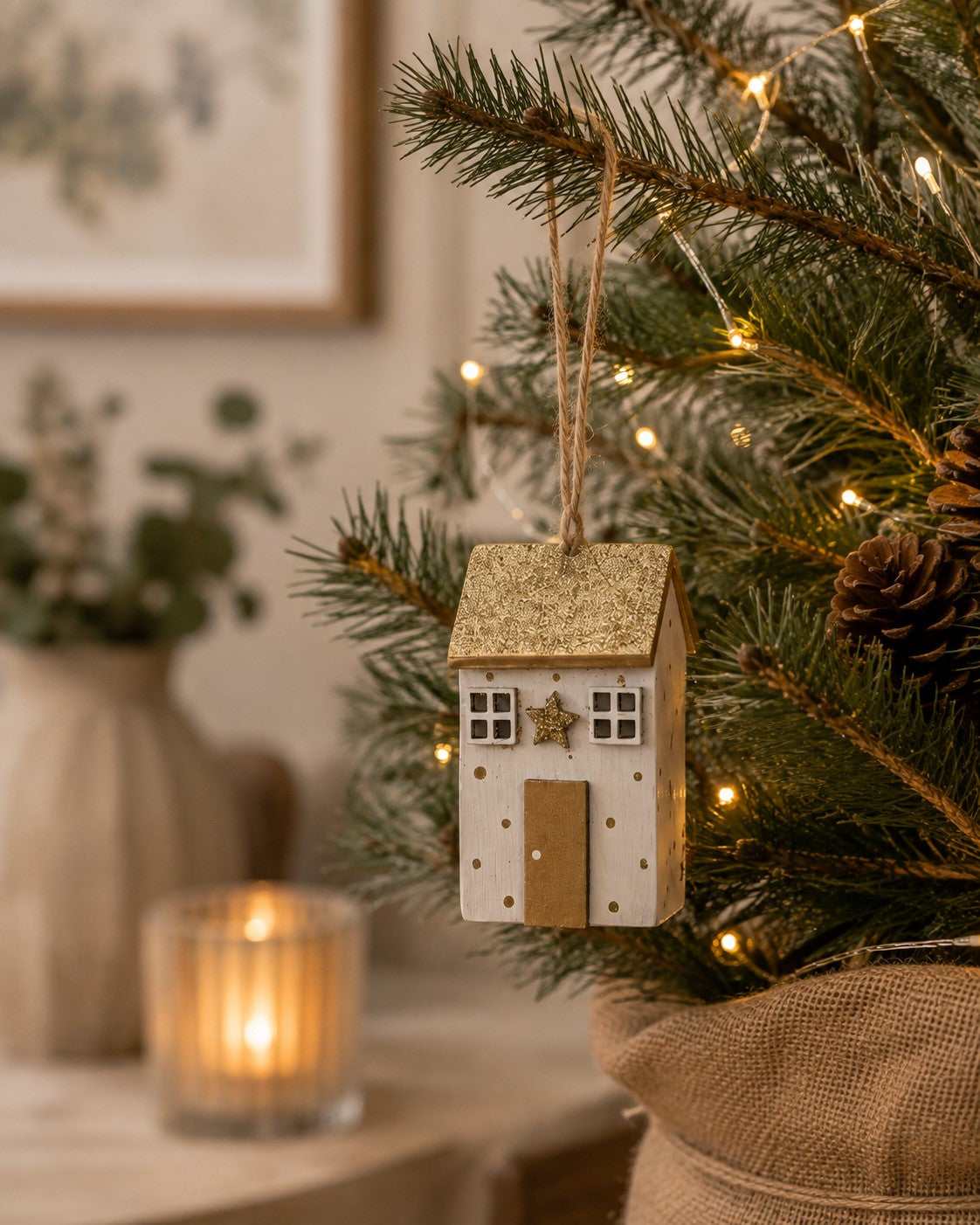 Little Christmas House Ornament – Star & Heart