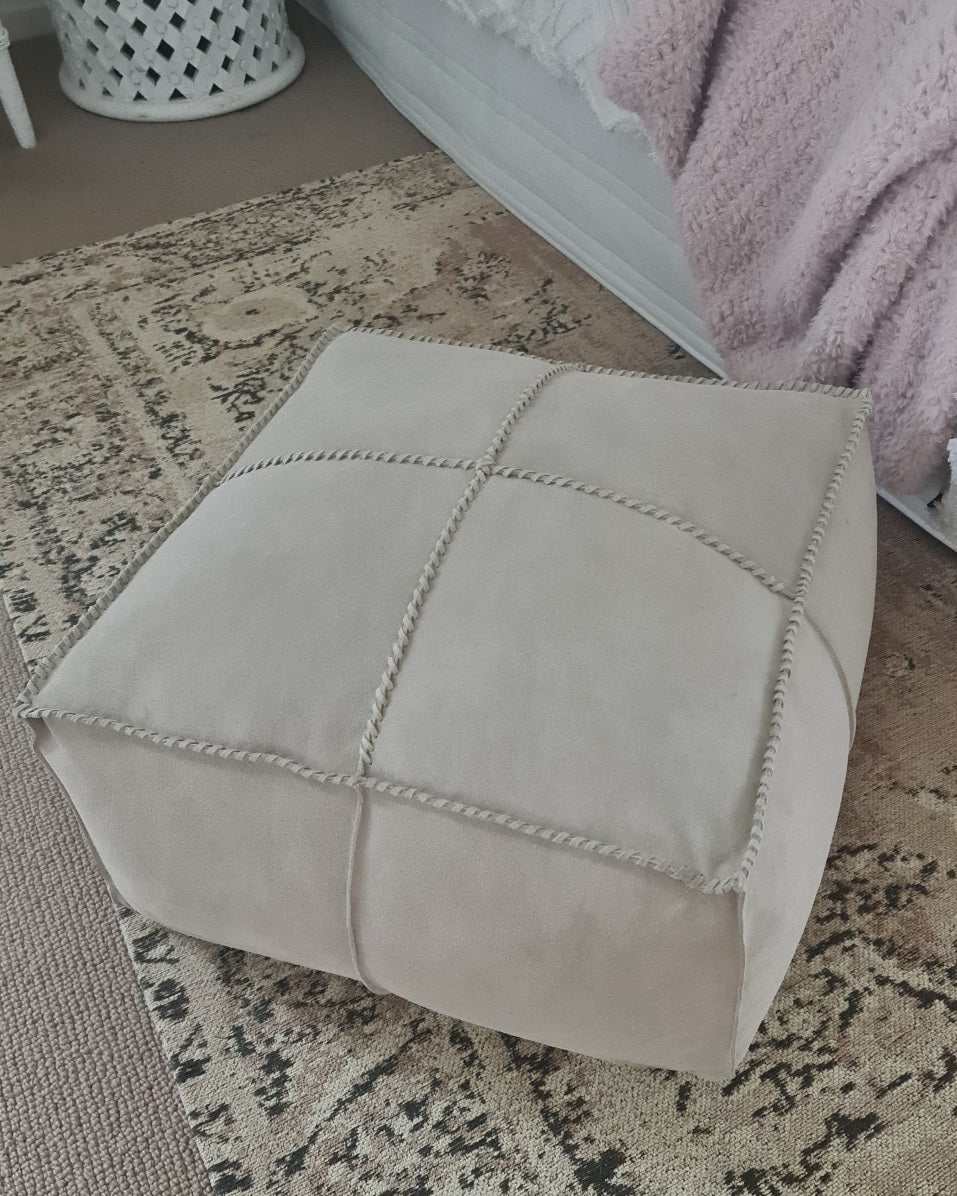 Suede / Leather Ottoman - Stone