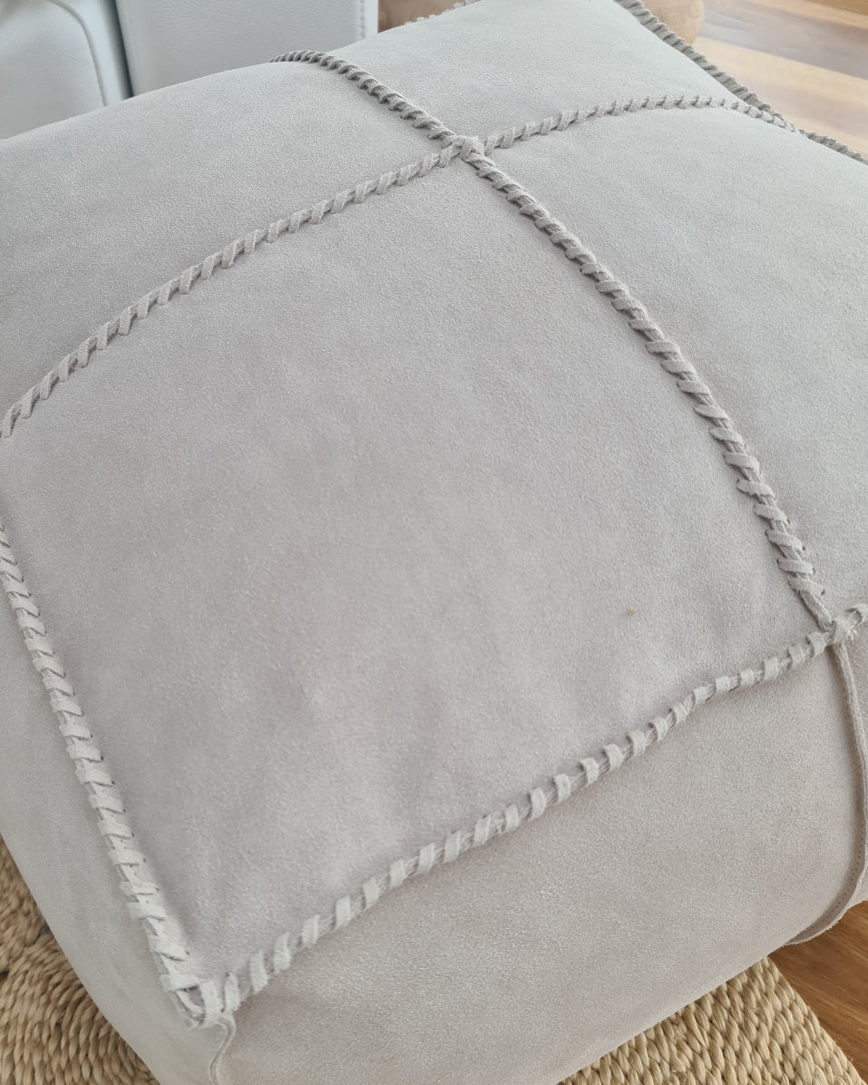 Suede / Leather Ottoman - Stone