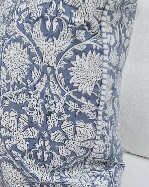 Thalia Hand Block Print Cushion Cover – Blue | 50cm x 50cm