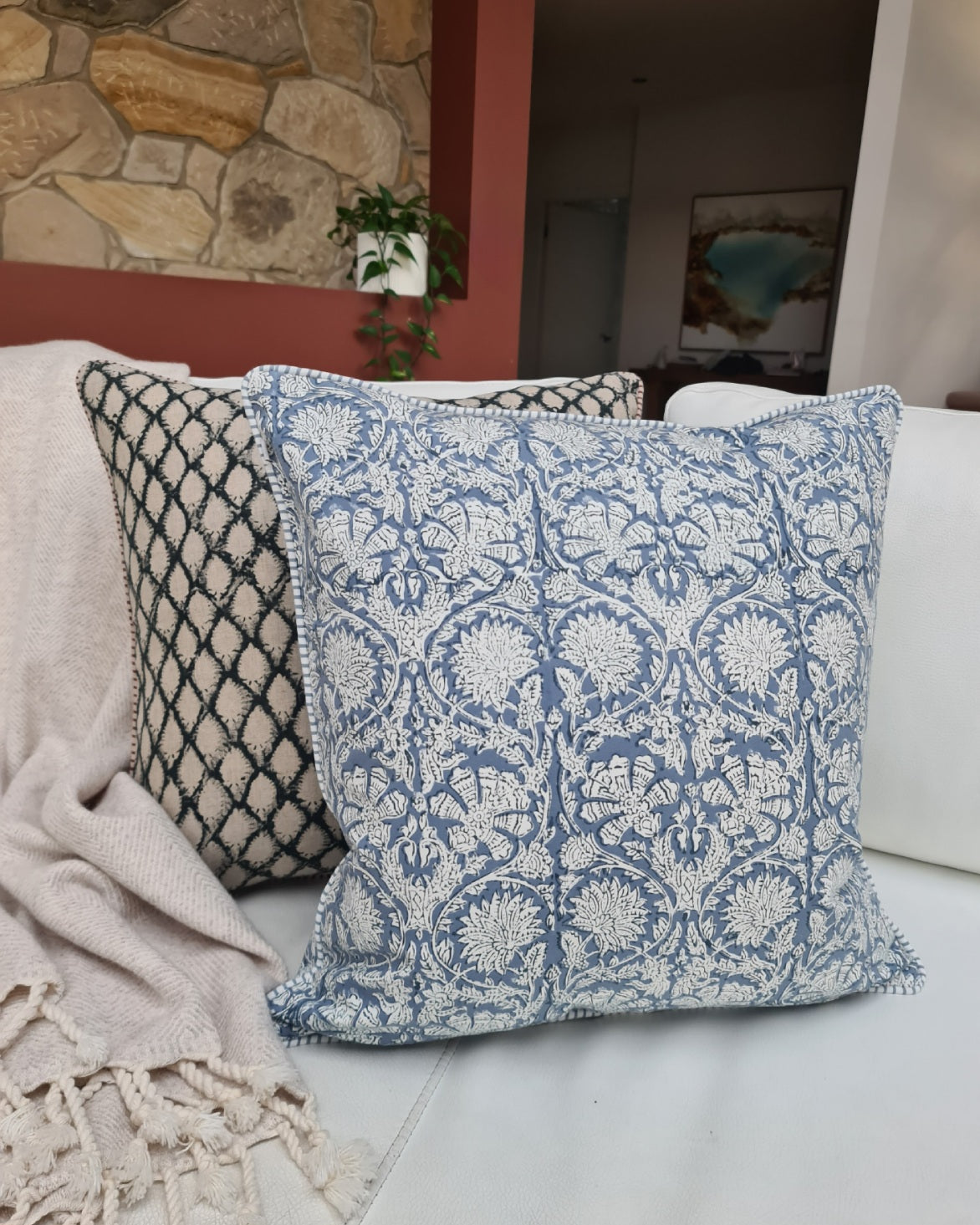 Oakleigh Linen Block Print Cushion Cover | 50cm x 50cm