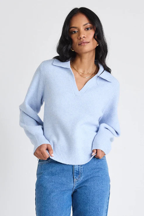Truth Collar Knit Jumper – Ice Blue
