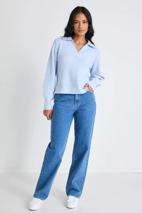 Truth Collar Knit Jumper – Ice Blue