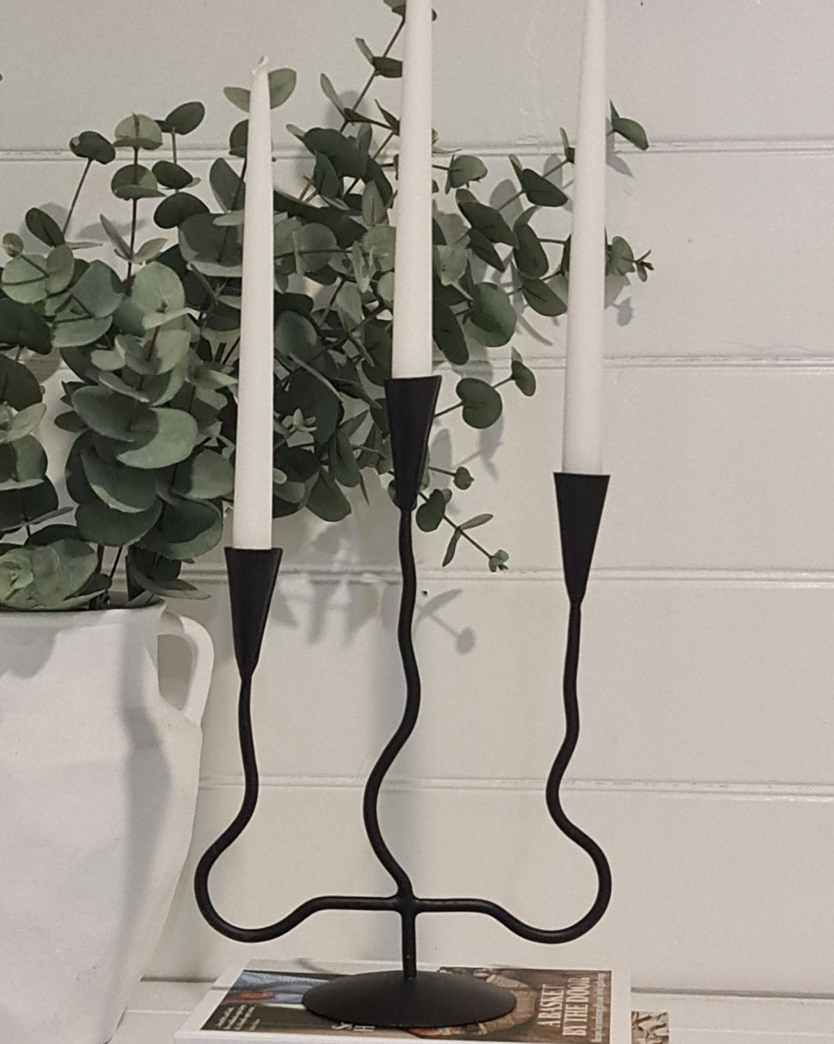 Wavy Three Cup Candle Holder – Black Iron