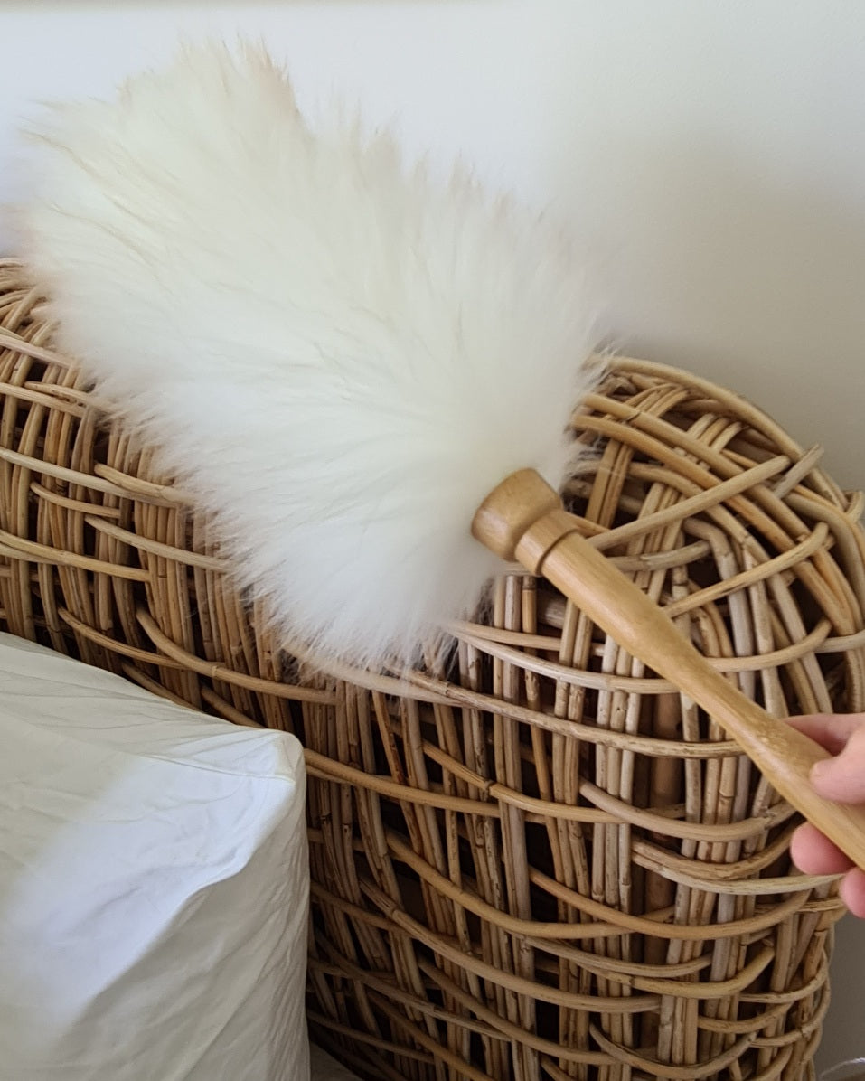 Sheepskin Duster with Timber Handle