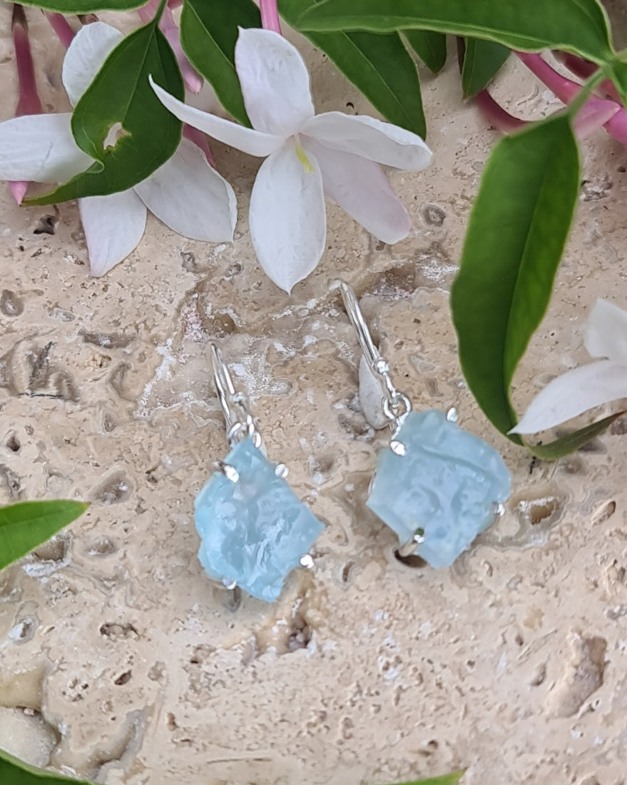 Aquamarine Rough Cut Drop Earrings