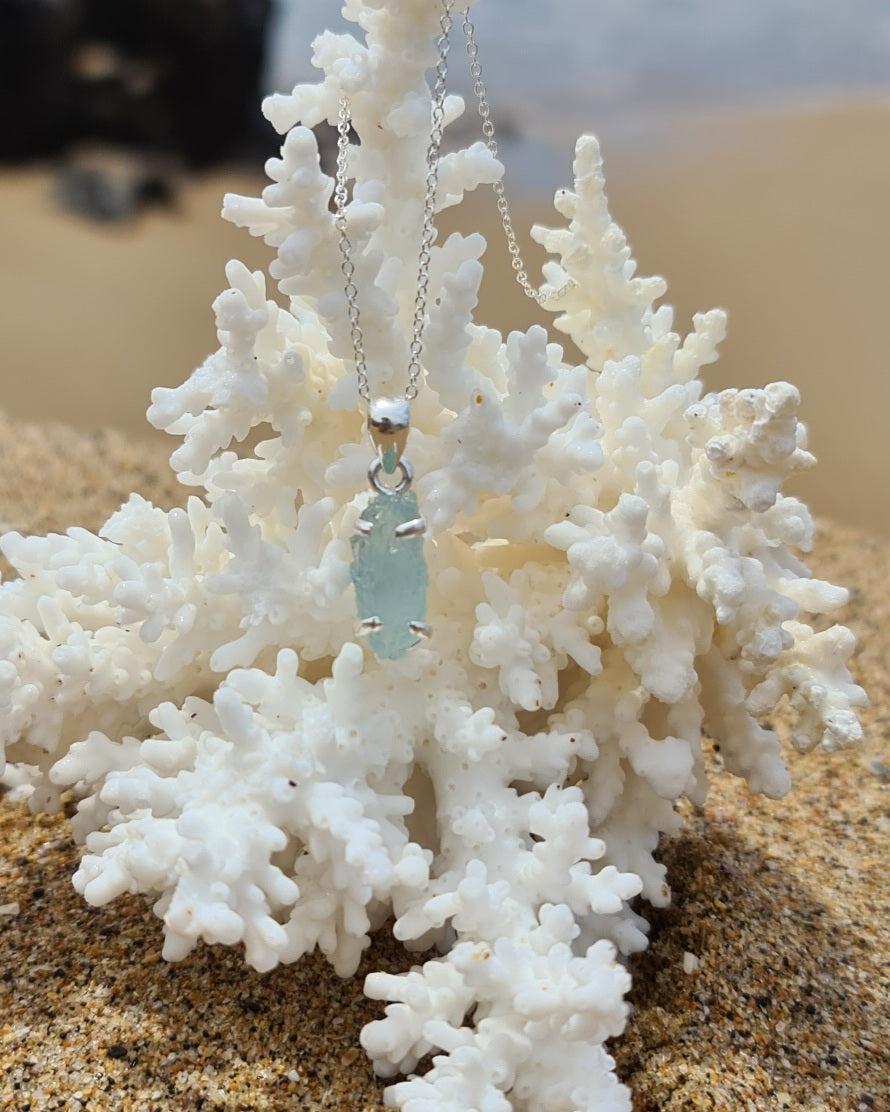 Aquamarine Rough Cut Pendant Necklace