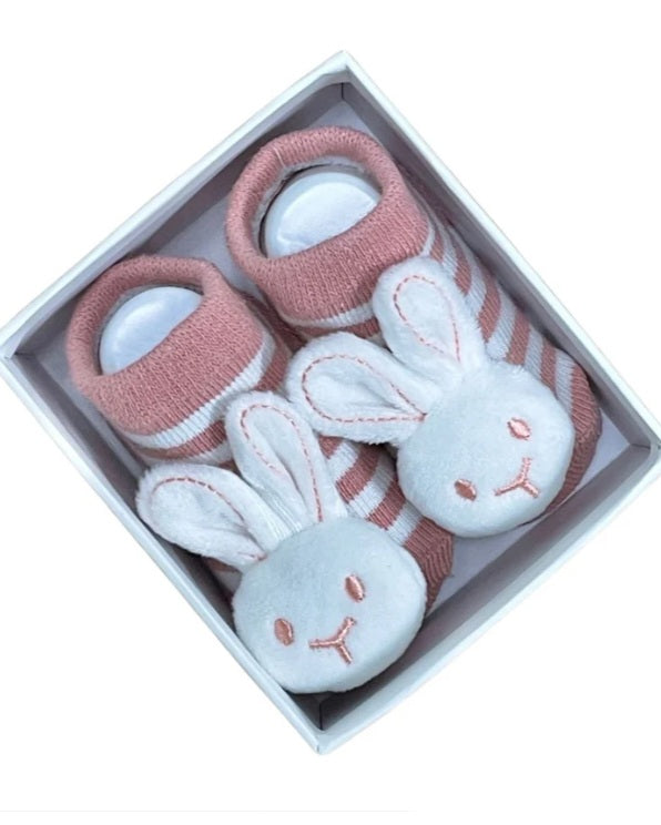 Bunny Rattle Socks – Pink ( 0-6 months )