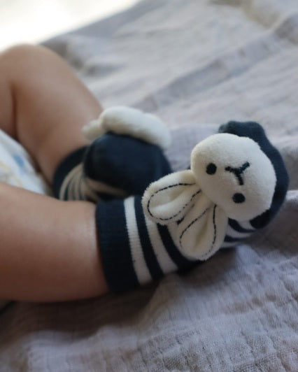 Bunny Rattle Socks – Navy ( 0-6 months )