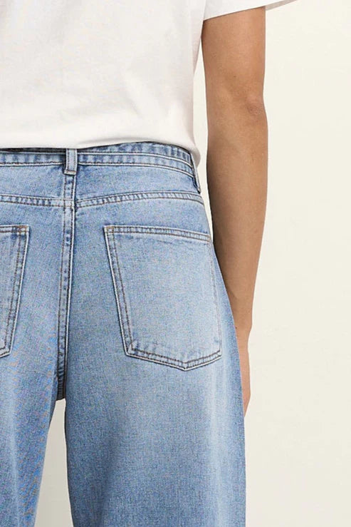 Campus Tie Waist Barrel Jeans - Light Blue
