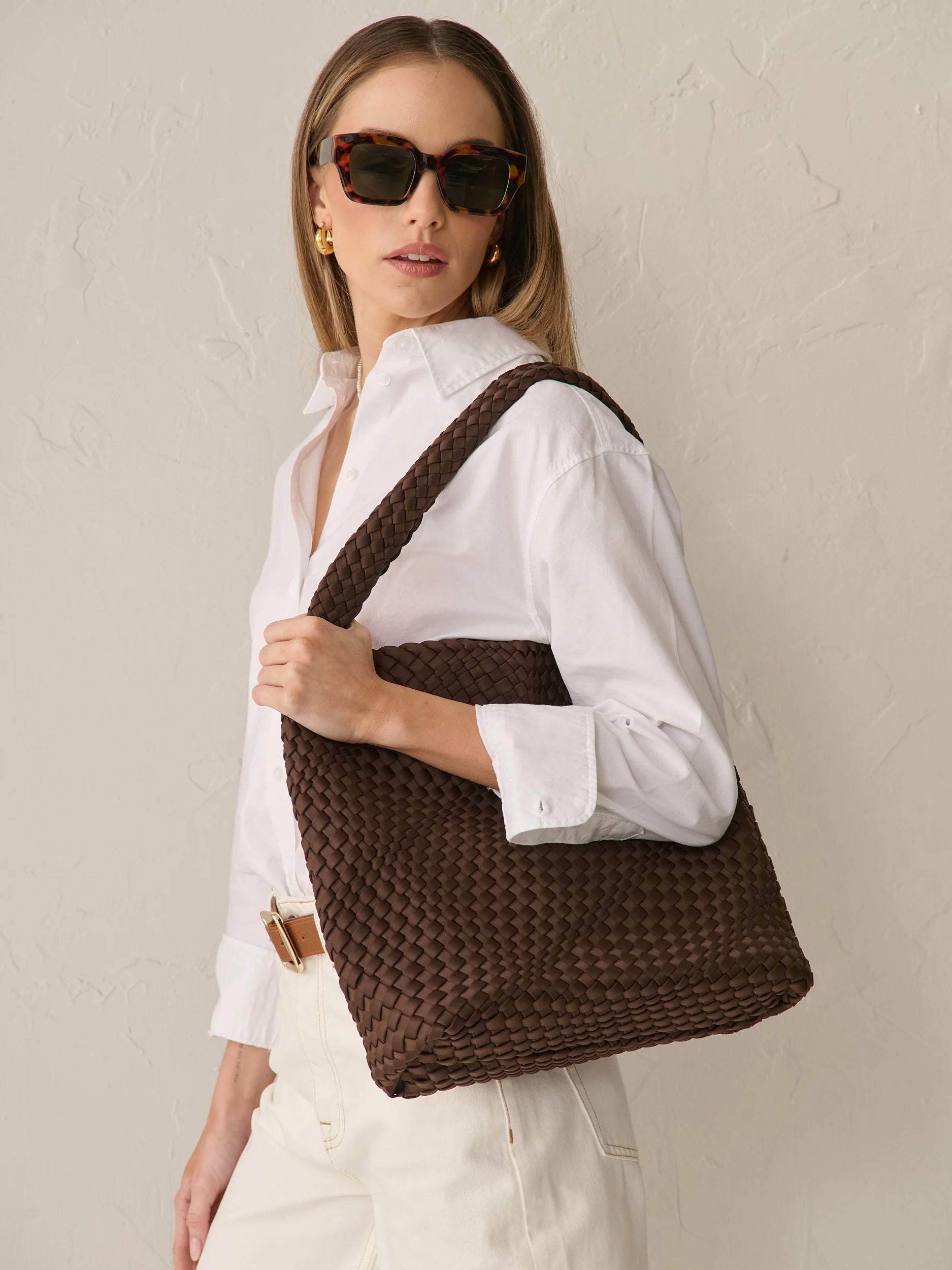 Cassie Woven Tote Bag - Brown