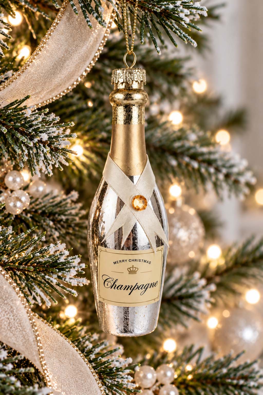 Christmas Champagne Bottle Ornament 14cm