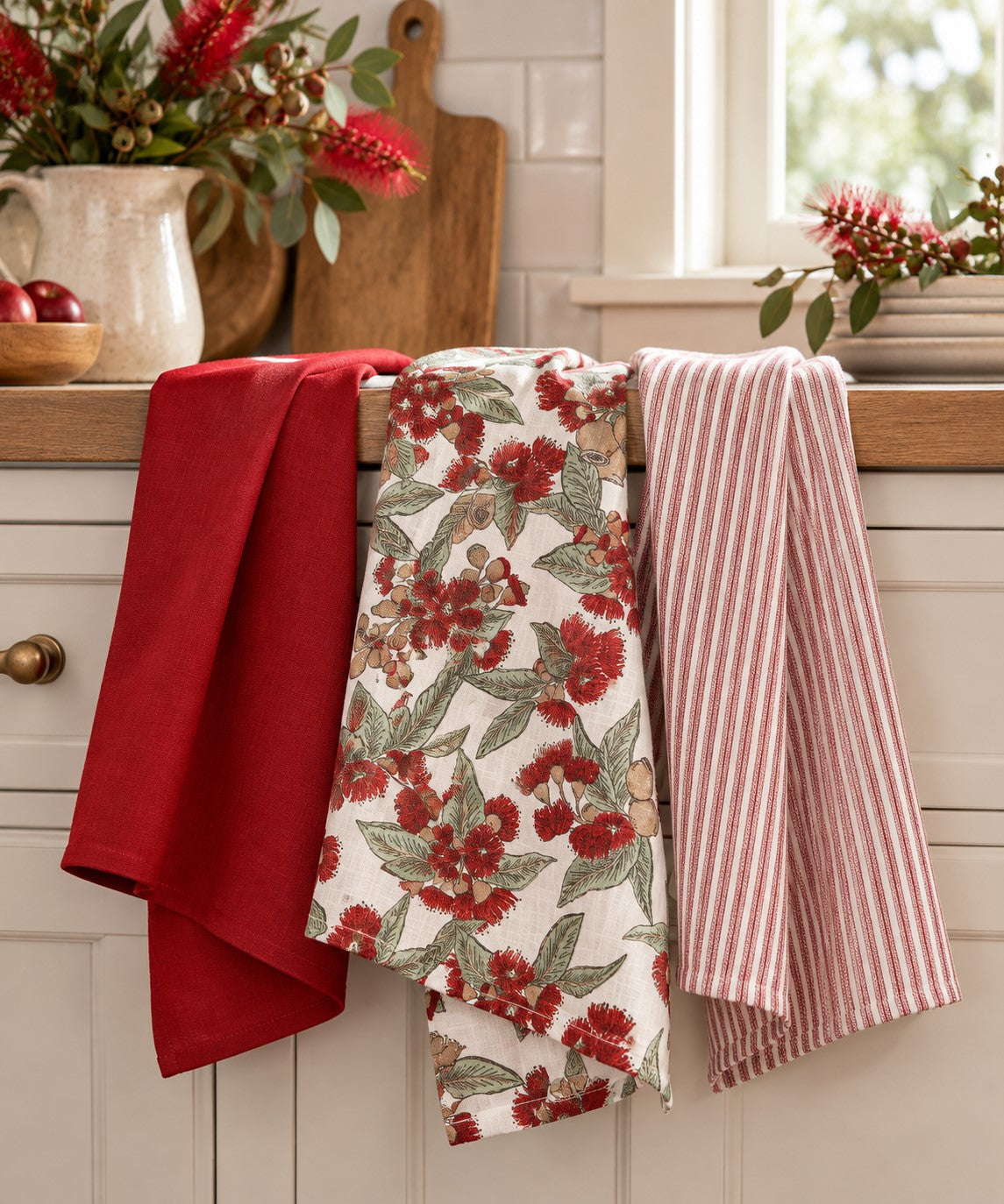 Red Eucalyptus Christmas Tea Towel Set of 3