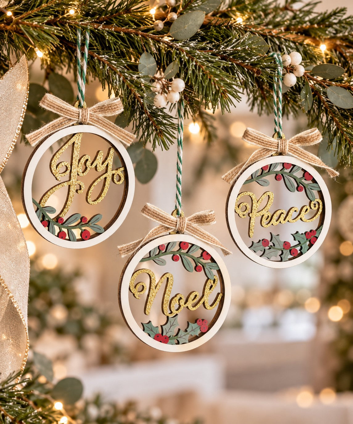 Christmas Wishes – Set of 6 Wooden Ornaments