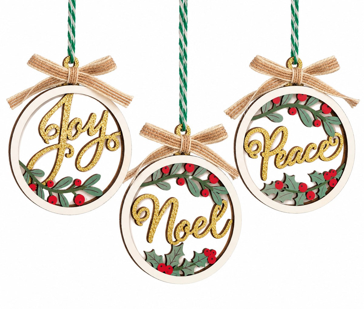 Christmas Wishes – Set of 6 Wooden Ornaments