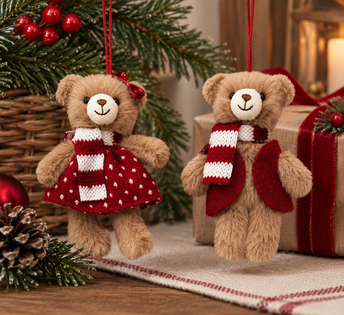 Bell & Bobby Christmas Teddy Bear Ornaments