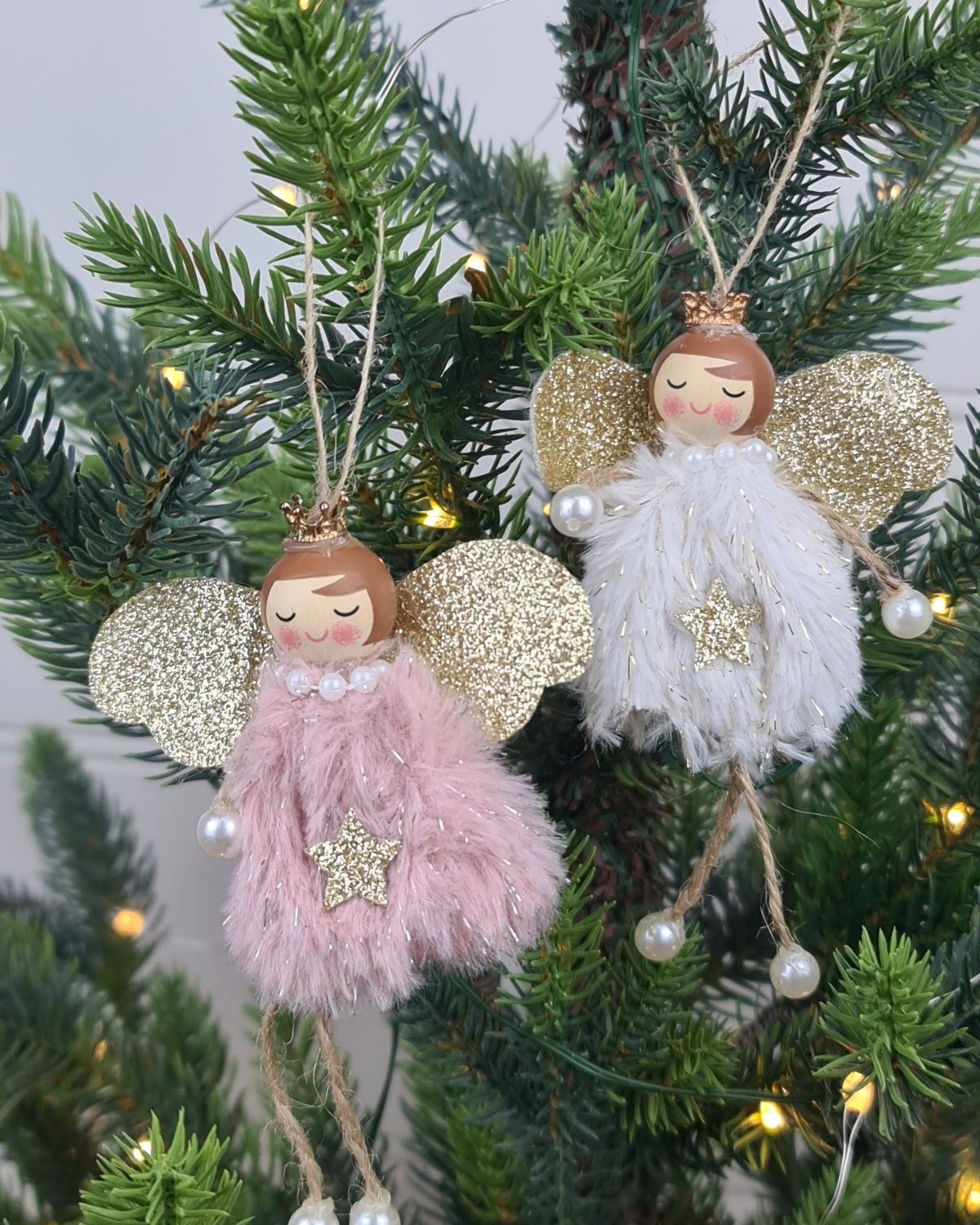 Fluffy Pink Glitter Angel Ornament