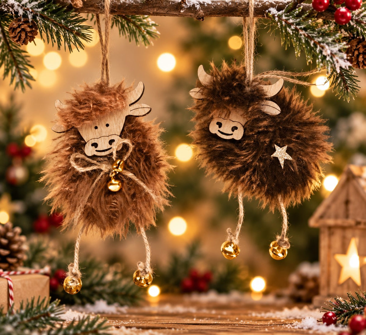 Fluffy Highland Cow Christmas Ornament