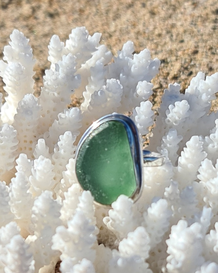 Forest Green Sea Glass Ring