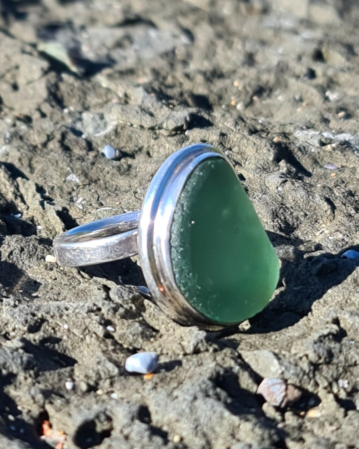 Forest Green Sea Glass Ring