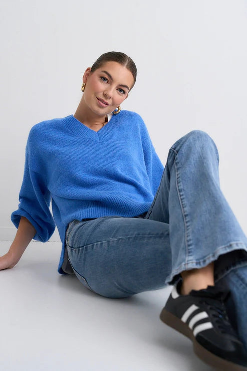 Harvest V-Neck Jumper – Azure Blue