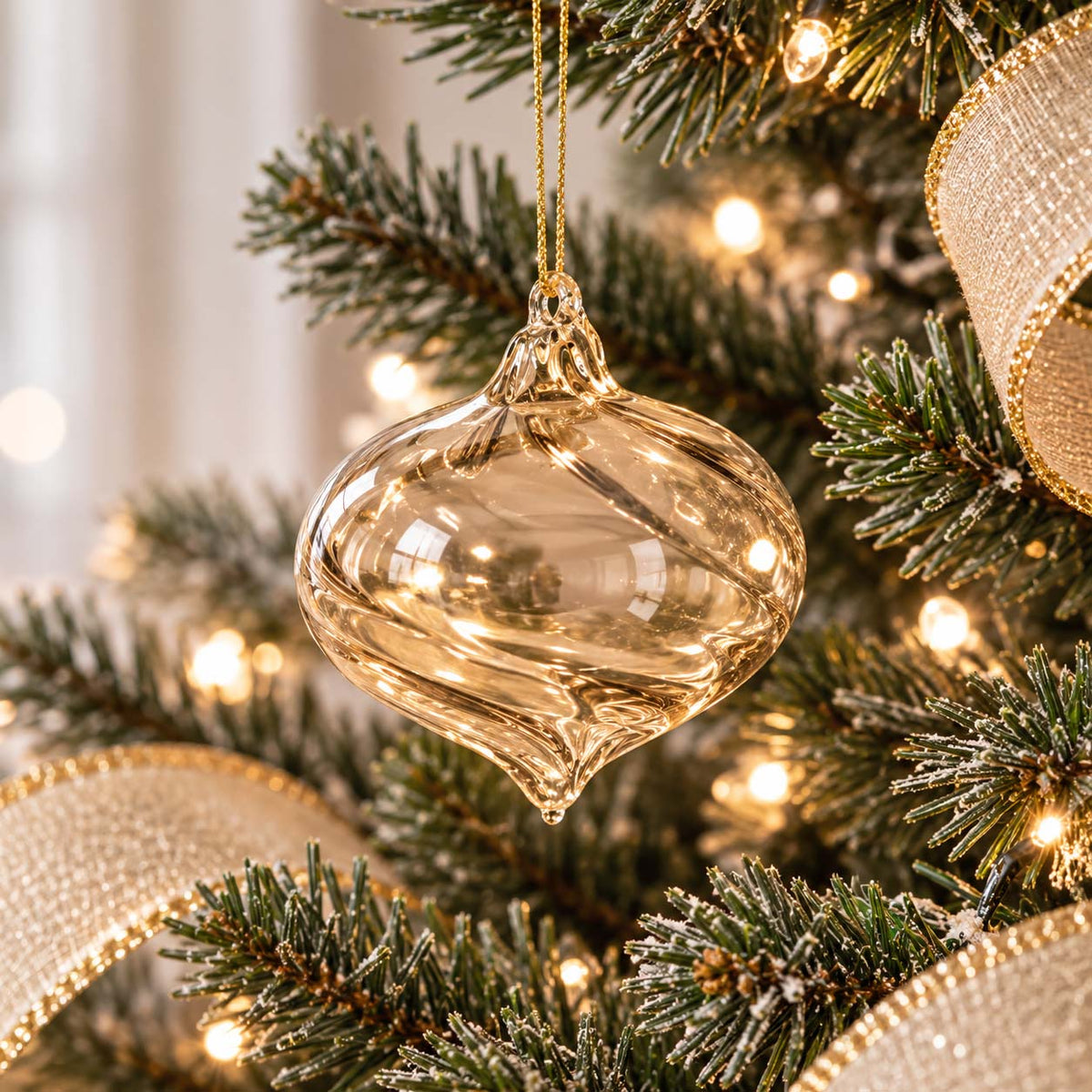 Champagne Swirl Onion Glass Bauble 8cm