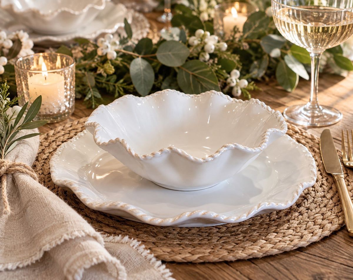 Liora Scalloped Stoneware Dinnerware – Off White