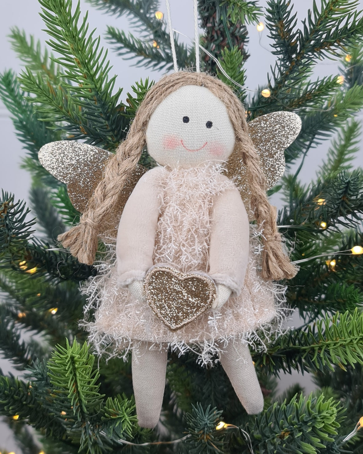 Mollie Angel with Gold Wings – Natural/Champagne Hanging Ornament