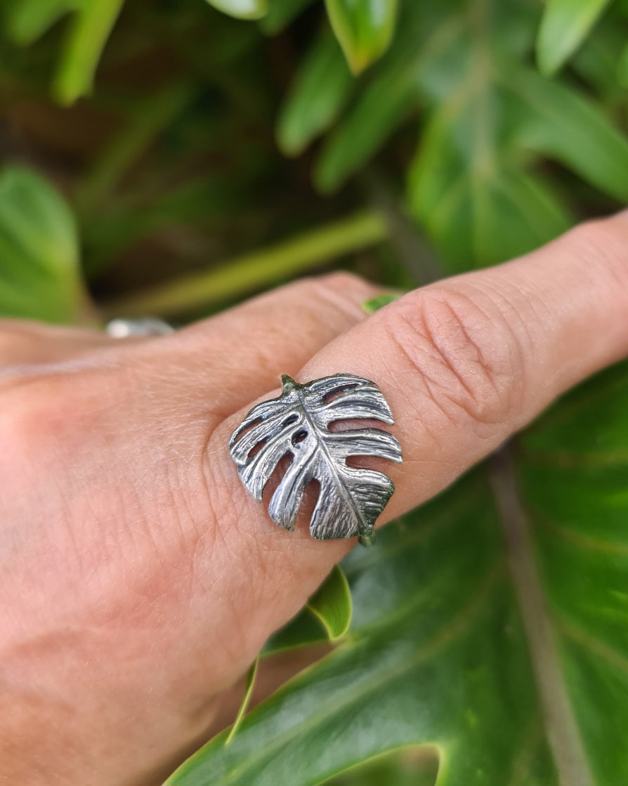 Monstera Leaf Sterling Silver Ring