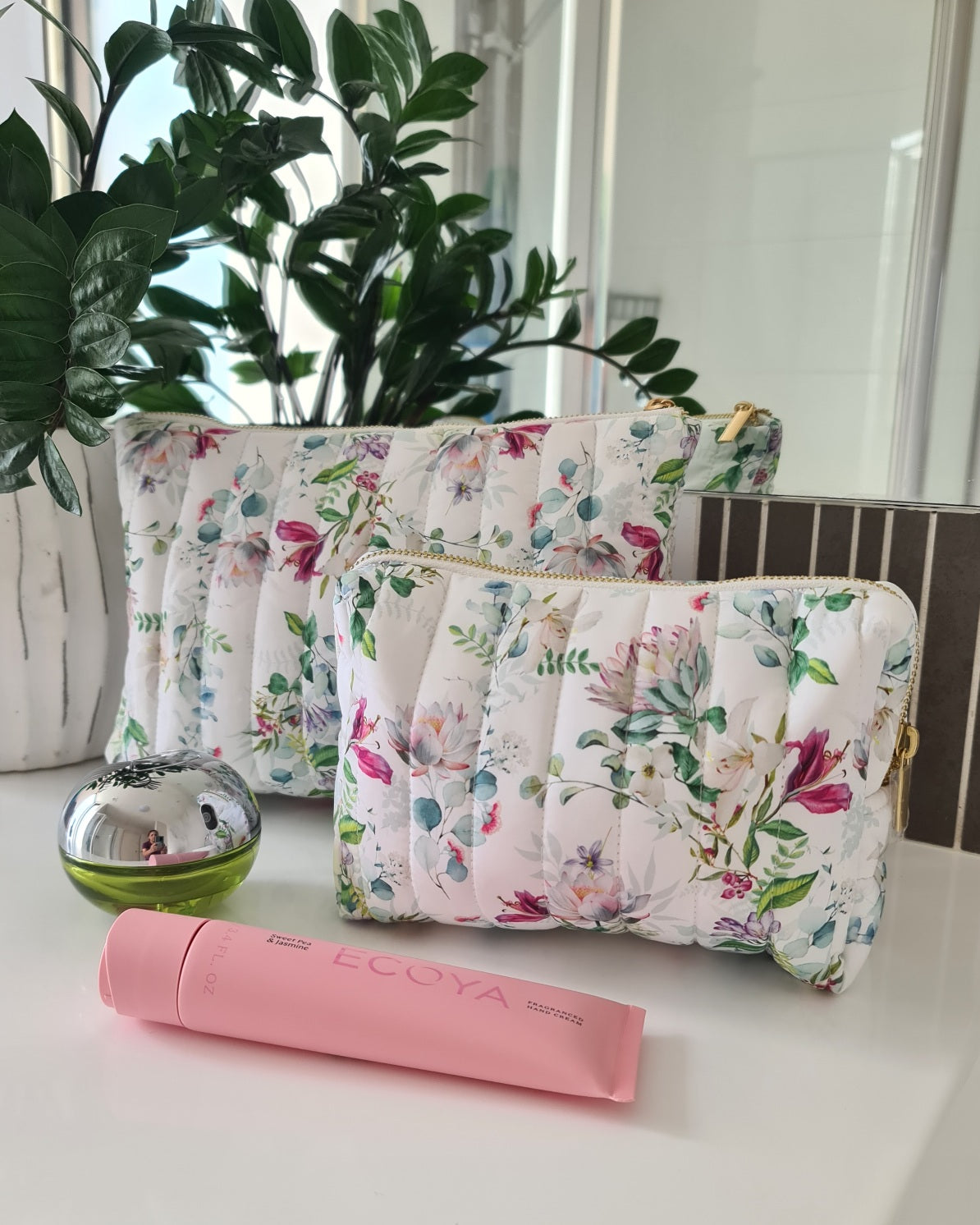 Morning Posy Cosmetic Bag - White