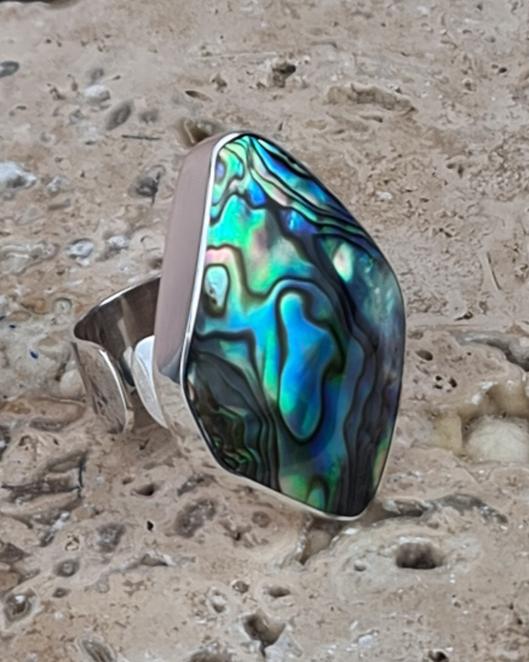 Mystic Ocean Paua Shell Ring – Sterling Silver Adjustable