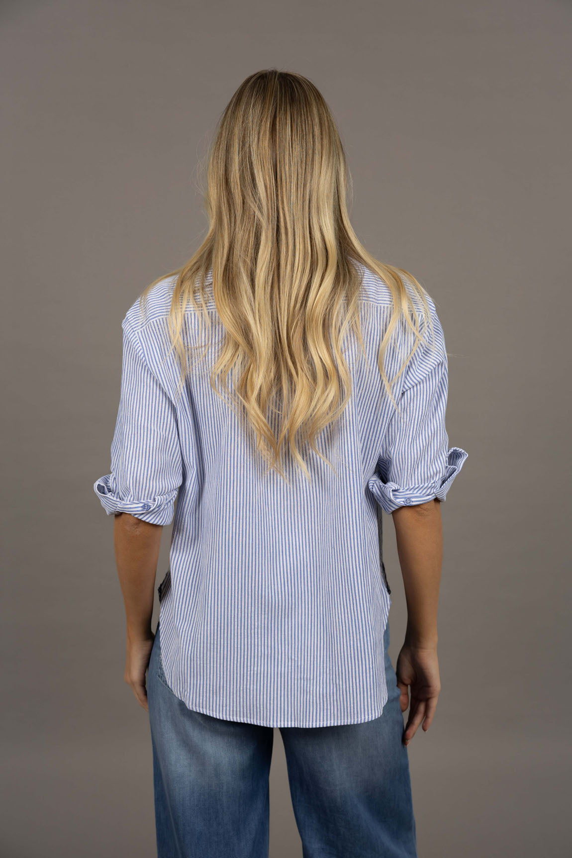 Nala Stripe Shirt – Blue Cotton Linen Blend