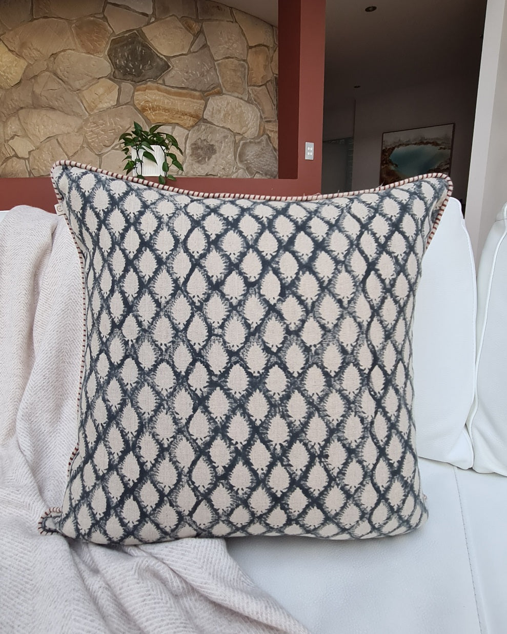 Oakleigh Linen Block Print Cushion Cover | 50cm x 50cm